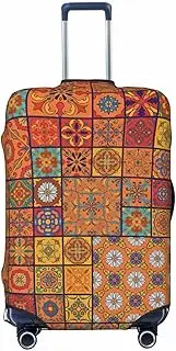 [CADREWY] Group of Moroccan Geometric Print Travel Suitcase Cover Luggage Protector with Elastic Anti Scratch for Carry On, Black, Small