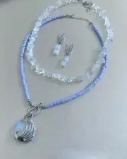 Natural Opal Heishi Beads Necklace Set Rhodium Plated Earrings Blue MICKLAT