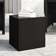 Side Table Black 40x37x40.5 cm Poly Rattan Tempered Glass Outdoor Furniture