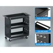 3-Tier Tool Cart Workshop Trolley Mechanic Garage Mobile Storage Pegboard Black