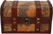 QANYEGN Wooden Decorative Treasure Chest With Lock and Lid, Vintage Box for Accessory Jewelry Storage, Home Decoration