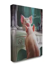 Stupell The Stupell Home Decor Collection I'm Beautiful Painted Pig in Mirror Illustration