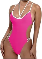 [Generic] High Cut One Piece Swimsuit Bathing Suit Adjustable Strap Monokini Swimwear for Women