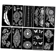 10Sheets Large Temporary Tattoo Stencils, Reusable Henna Tattoo Sticker