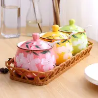 在飛比找樂天市場購物網優惠-日式家用手繪陶瓷調味罐套裝單個裝廚房用品油鹽醬料儲物調味盒「