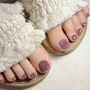 KAVI' S Square Toe Stick On Nails Vintage Press On Nails 24 Pcs Translucent Acrylic Short False Toenails Jerry Glue for Women Girls