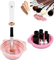 YBVABE Makeup Brush Cleaner and Dryer with Silicone Makeup Brushes Cleaner Bowl, Portable Cleaning Tool for Brushes, Powder Puffs, and Sponges, Super-Fast Automatic Cosmetic Brush Spinner (White)