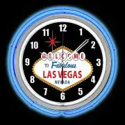 15" Welcome To Fabulous Las Vegas Blue Double Neon Clock Man Cave Bar