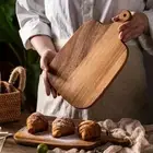 Wooden Cutting Board Cheese Pizza Bread Fruit Tray Serving Board With Handle