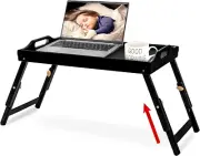 Large Breakfast Bed Tray Eating Height Adjustable Raised Food Table Bamboo Tray