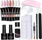 Gel Nail Kit, Poly Extension Gel Nail Kit, 7 Colors Gel Extension Nail Kit with UV Lamp Nail File Clip Builder Gel Nail Kit Gel Nail Art Tools Kit for Home Salon