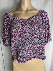 BNWT Ladies Sz 10 Anko 1/3 sleeve Shirred Cami Black Bloom Tube Top