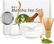 6pcs Premium Matcha Tea Set with Bamboo Whisk, Ceramic Bowl, Scoop & Holder, Sifter – Traditional Tea Making Kit for Traditional Japanese Tea Ceremony – Ideal Matcha Gift Set for Beginners Enthusiasts