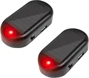 2PCS Car Solar Power Simulated Dummy Alarm, Anti-Theft LED Flashing Security Light Fake Lamp, Auto Warning Interior Safety Lights with USB Charger Port, Car Accessories for Most Cars (Red/2PCS)