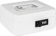 Cash Box with Money Tray, Parrency Medium Money Box with Combination Lock, 7 4/5" x 6 4/5" x 3 3/5", White