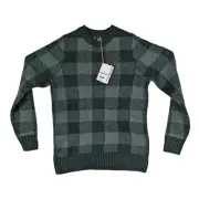 New Smartwool Mens Small Green Buffalo Check Pullover Knit Crewneck Sweater Wool