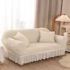Cream Cloud Ruffled Seersucker Sofa Cover Thick Elastic Slipcover 1/2/3/4 Seater