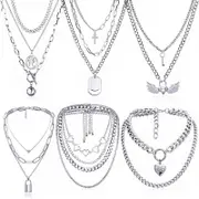 Nevenka Set of 6 Punk Multilayer Pendants Necklace for Women Teen Girls-E