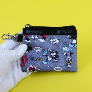 『麗詩金雅』LeSportsac x Disney 牛仔米奇 迷你可愛帶掛鉤配件包耳機包硬幣零錢包迷你卡包身份證公交卡包