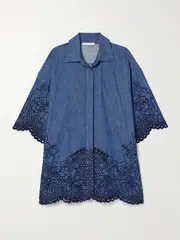 [Zimmermann] Zimmermann - Coco Embroidered Cotton-chambray Shirt - Blue - 00 00 Blue