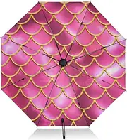 [RPLIFE] Compact Umbrella, Lightweight Portable Auto Open Close for Women, Travel Umbrellas for Rain, Wind and Sun, Mermaid Fish Scales Pink