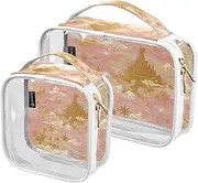 [Amooorous] 2 Pack Rose Golden Fairy Tale Castle clear decorative toiletry bags for TSA approved portable small cosmetic bag Airport Airline Compliant maquillaje para, Rose golden fairy tale castle, 1