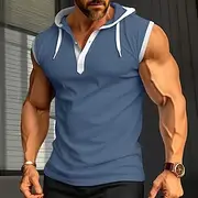 Men's Waffle Shirt Tank Top Undershirt Sleeveless Shirt Sleeveless Hooded Summer Plain Fashion Designer Muscle Outdoor Going out Gym Black White Red Top Tee fo
