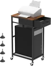 Computer Tower Stand PC Tower Stand with Storage Drawer 2 Tier Wood Rolling CPU