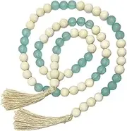 OMISHE Wood Bead Garland with Tassels 52 Inches, Handmade Wooden Beads with Round Acrylic Beads, Boho Wooden Beads Home Decor, Farmhouse Beads Garland for Tiered Tray Decor Beach Decor Green