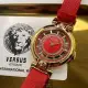 VERSUS VERSACE36mm圓形玫瑰金精鋼錶殼大紅色錶盤真皮皮革大紅色錶帶款VV00022