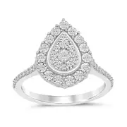 Facets of Love Halo Pear Shaped Ring with 0.15ct of Diamonds in 18kt White Gold