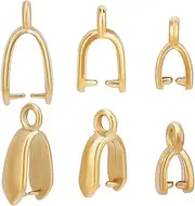 Beebeecraft 18Pcs 3 Style Pinch Bails 18K Gold Plated 304 Stainless Steel Dangle Charm Clasp Connector for Pendants Jewelry Making Earring Necklace
