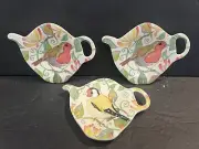 3- England UK Tea Bag Holders Teapot-shaped Melamine Spoon Rest Bird Design
