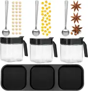 Jar Spice Spoons Glass Box Salt Sugar Bowl Set of 3 Kitchen Counter Food Storage