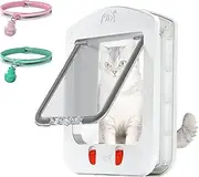 HIDROSIL Cat Door with Collar Sensor,Pet Door with Magnetic Keys and 2 Sensor Keys,4 Locking Ways,Suitable for Interior/Exterior Use,White Frame 11.5 x 9 x 1.5 inches