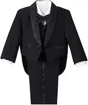 [Lito Angels] Baby Toddler Boys Tuxedo Suits & Jackets 5-Piece Set (Blazer, Vest, Shirt, Bow Tie, Trousers) Size 86 92 98 104, Black White Ivory