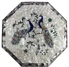 Octagon Marble Patio Side Table Peacock Art Coffee Table Top for Restaurant