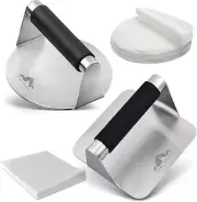 Smash Burger Press Pack of 2 Round and Square Meat Masher with Silicone Handles