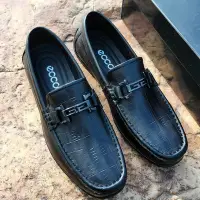 在飛比找Yahoo!奇摩拍賣優惠-ECCO愛步新款豆豆鞋男士商務皮鞋男鞋子黑色38-44