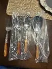 BUGATTI ITALY Serving Set Fork, Split Spoon, Spoon Orange Pearl Handles Vintage