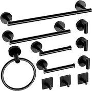 Ginbel Direct 11-Pieces Matte Black Bathroom Accessories Set, Bath Towel Rack Set, Stainless Steel Bath Hardware Set with Towel Bars, Hooks, and Toilet Paper Holders, Bathroom Accessories Kit