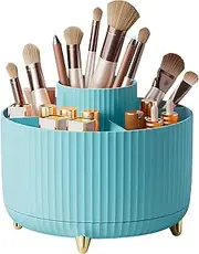 DASITON Large Capacity Makeup Brush Holder,360° Rotating Makeup Organizer,5 Slot Makeup Brushes Cup,for Vanity Decor,Bathroom Countertops,Desk Storage Container,Cosmetic Display Cases(Blue)