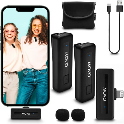 Movo Wireless Mini DI DUO Dual Lightning Wireless Lavalier Microphone for iPhone