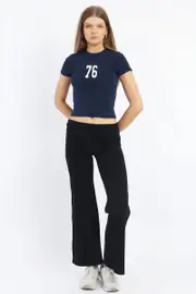 Black Wide Leg Pants Folded Waist Jersey - Size 16XL, Women's Wide Leg Pants
