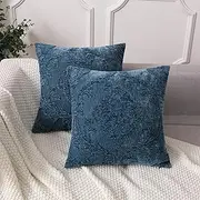 HPUK Throw Pillow Covers with Damask Embroidered Pattern, 18x18 inch, Pack of 2 European Retro Blue Square Decorative Accent Cushion Covers for Living Room, Sofa