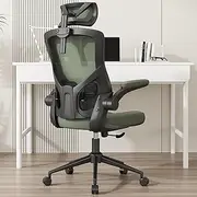 , Ergonomic Mesh Desk Chair, High Back Computer Chair- Adjustable Headrest with Flip-Up Arms, Lumbar Support, Swivel Executive Task Chair (Modern, Hunter Green)