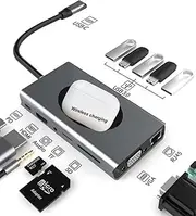 EqiEch USB C Hub, 13 in 1 Type C Multiport Adapter with 4K HDMI Adapter, 1000Mbps Ethernet Port, PD Charging,SD/TF Card Reader,Wireless Charging