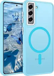 [DUEDUE] Magnetic Case for Samsung Galaxy S21 6.2'', Military-Grade Drop Protection, Scratch-Resistant Back Translucent Matte Slim Shockproof Phone Cover, Light Blue