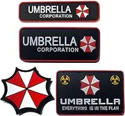 Resident Evil Umbrella Corporation PVC Patch Badge Emblem Applique Hook Patches for Clothes Backpack Accessories Wristband 4 Pack (Multicolor)