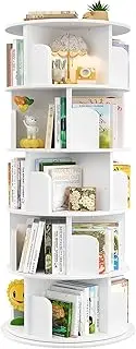 5 Tier Rotating Stackable Shelves Display Bookshelf Organizer Floor Standing Corner Narrow Revolving Bookcase for Living Room, Bedroom Office Furniture (White)